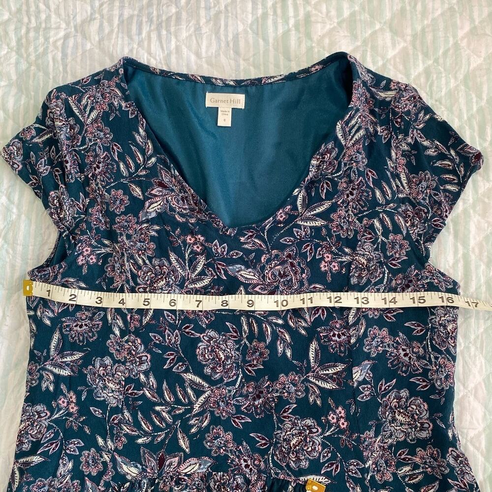 Garnet Hill Teal Floral Women's Dress Size 6 Paisley Boho - Picture 8 of 9